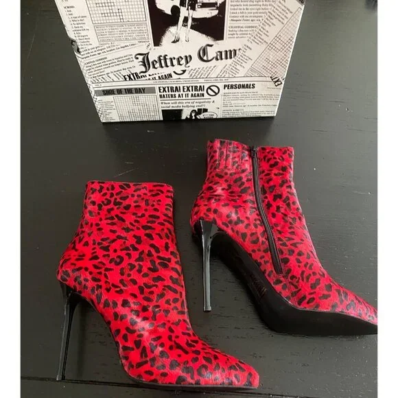 Jeffrey Campbell Temptation Stiletto Bootie's, Red Cheetah  11 Sexy Boots - Picture 14 of 16